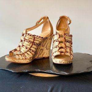 Cole Haan Air Minka Cream & Leopard Wedge Sandals (Sz. 9)